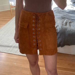 Faux suede lace up mini skirt